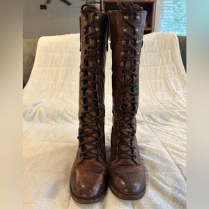 Freebird Grany Tall Lace-Up Back Zip Brown Leather Boots Women’s size 10